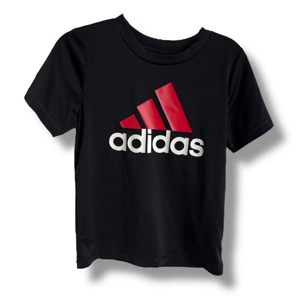 Adidas Climalite Boys Black Red White Logo Tee Size 4 - Picture 1 of 6